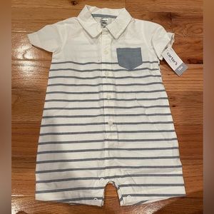 Carter’s | baby boy light blue and white romper| size: 18 months